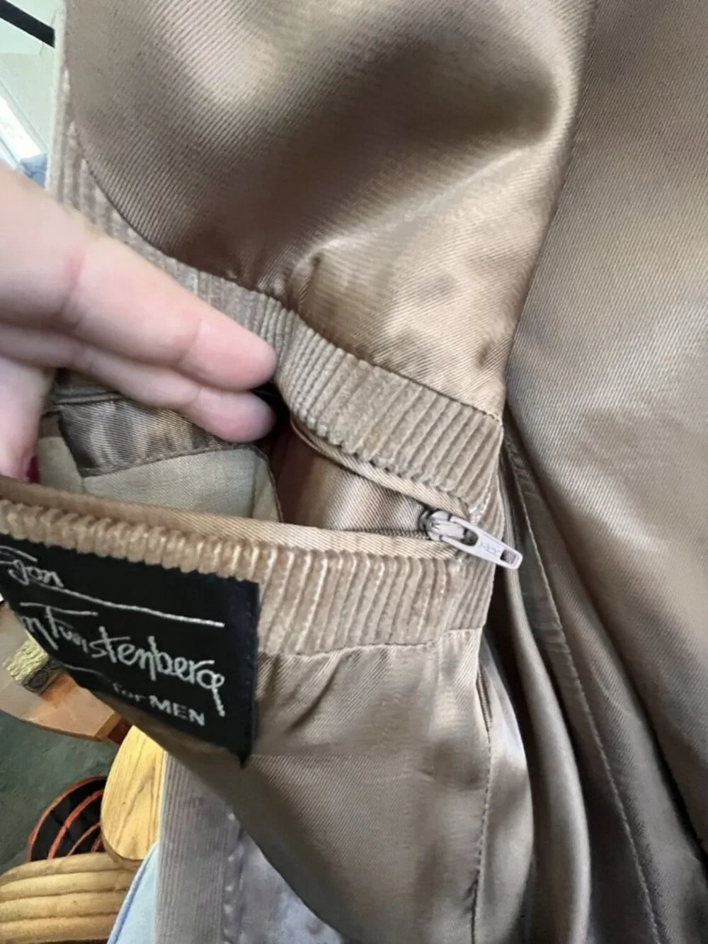 Vintage Egon Von Furstenberg Corduroy Blazer Fall Tan Suede Elbow Patches 46 R